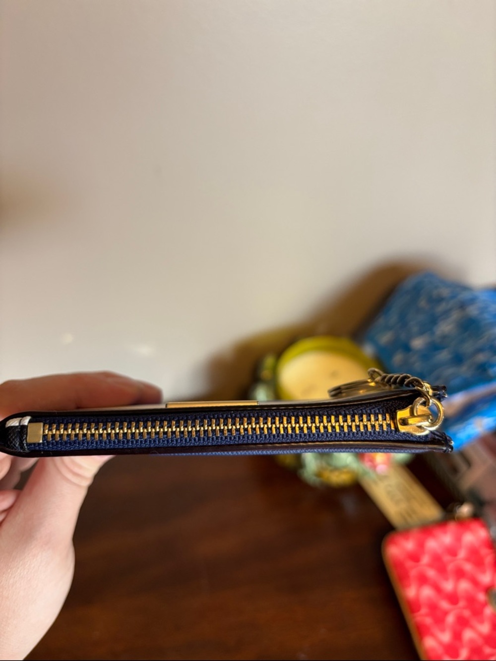 kate spade Blue, White & Black Striped Leather Zip Card Case with Key Ring - Picture 3 of 4